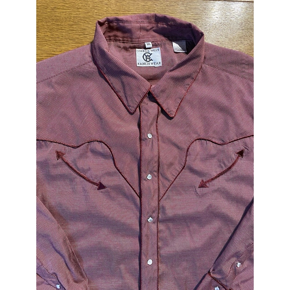 CORRAL WEST RANCH WEAR Men's 2XL Rodeo Dress Shirt Western Red Smile Pockets‎